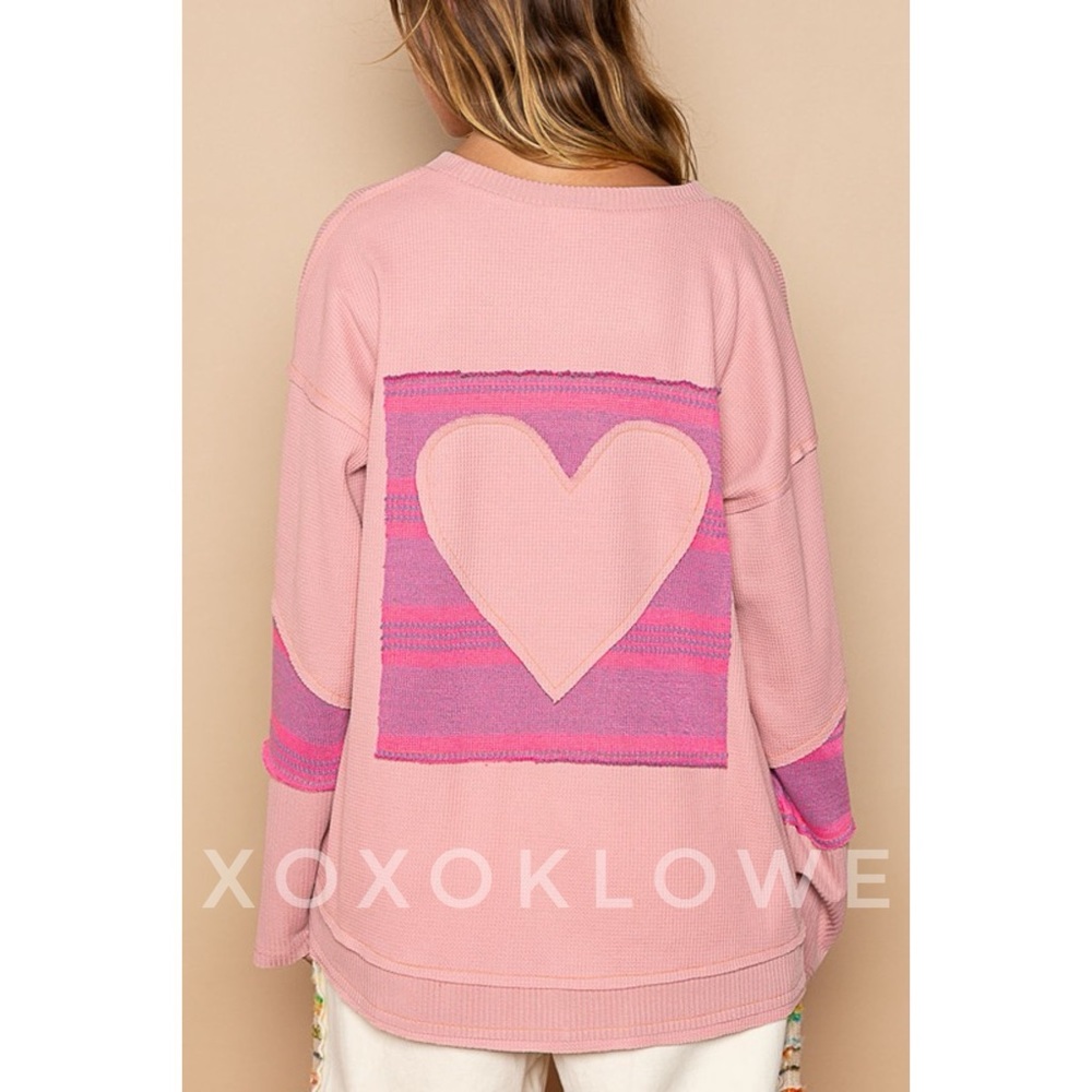 POL Pink Heart Patch Waffle Knit Top Oversized